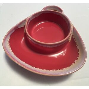 LTD Commodities Red Stoneware Drip Glaze Soup Cracker Bowl Chip Dip Dish Decor